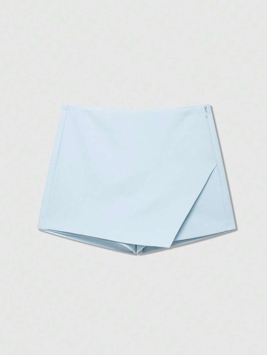 Minifalda asimétrica envolvente de unicolor casual para mujer, falda-pantalón minimalista de moda para el verano - Celeste - Ver 1