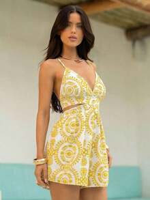 Mono bohemio con estampado retro, sin espalda y con diseño hueco - Multicolor 4 - Ver 10