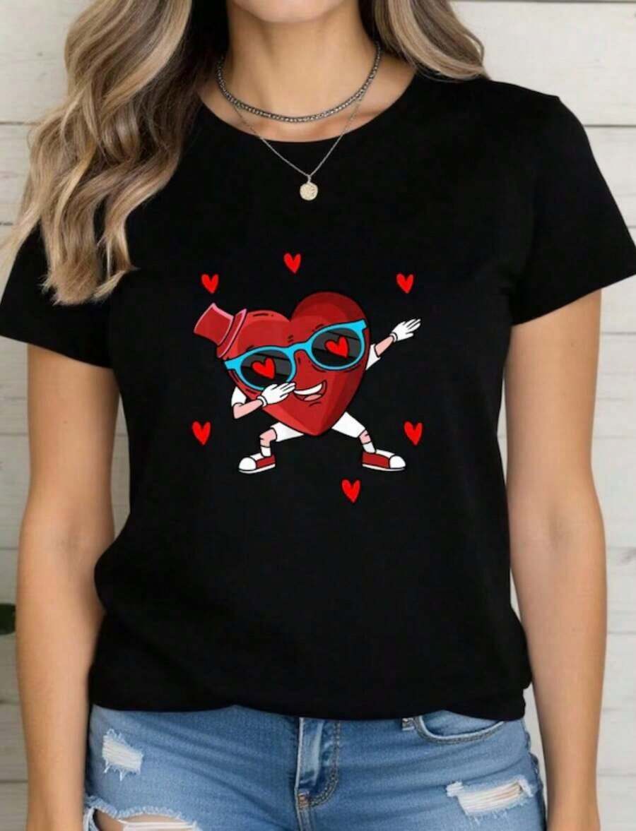 New T-Shirt. This Comfortable And Versatile Short-Sleeved Printed T-Shirt Features A Relaxed, Crew-Neck Design, Perfect For The Office, School, Weekend Outings, Or Travel. It Easily Integrates Into Everyday Life, Providing A Fresh And Lightweight Feel. - 黑色 - 查看 1