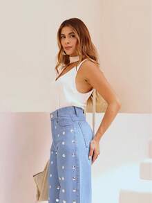 Women's Wide Leg Metal Jeans - 淺藍色 - 查看 3