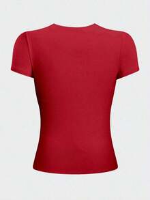 Women's Graphic Print T-Shirt Blouse, Casual Style, Love Print, Couples, Heart, February, Regular Fit, Soft Material, Crew Neck, Short Sleeves, Everyday Wear, Day Or Night, Street Style, Home, Comfortable, Cool, Lightweight, Modern, Youthful, Urban Aesthetic, Spring, Summer, Beach, Heat, Y2K, Feminine, Religious Phrase, God's Timing Is Perfect, Christian Lettering, Heart - 紅色配白色 - 查看 2