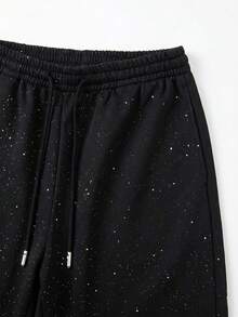 Quần short Bermuda nữ mùa hè kiểu dáng thường ngày, thoải mái, có dây rút, đính sequin, ống rộng, cạp chun, chất liệu mềm mại, có thể mặc nhà. - màu đen - Xem 6