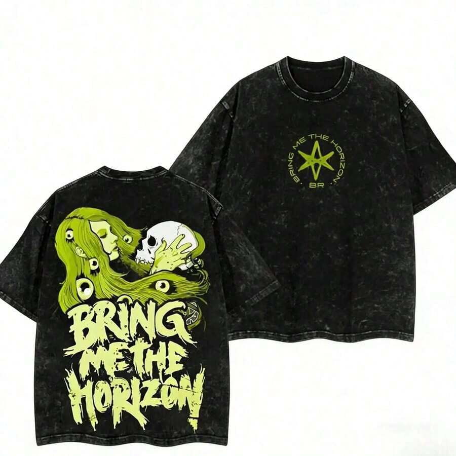 Local Warehouse Items Women's ClothesSportsBring Me The Horizon "Deadly Beauty" Oversized T-Shirt, Washed Retro Rock Band Tee, Double-Printed Lightweight Cotton Crewneck, Casual Streetwear Top, Men's Graphic Concert Shirt, Soft Comfortable Cotton, Band Fan Fit, Gift For Music LoversOversized Retro Washed T-Shirtmotif Women Clothes Street Geometric Medium Stretch Men Tops Antibacterial Home Men T-Shirts - màu đen - Xem 1