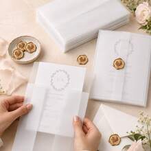 30 Sets 5x7 Inch Pearl Paper Invitation Cards, Pre-Folded 5x7 Inch Wedding Invitation Pearl Paper Set With Wax Seal Stickers, 115g Transparent Luxury Wedding Invitation Accessories - Transparent - View 7