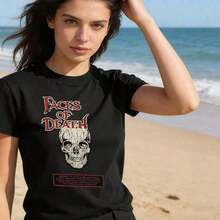 Women's Cotton T-Shirts, Unisex Vintage Summer T-Shirts With Round Neck, Short Sleeve, Fun Skull Graphic Print, Vintage Urban Gothic Style For Men And Women - 黑色 - 查看 2
