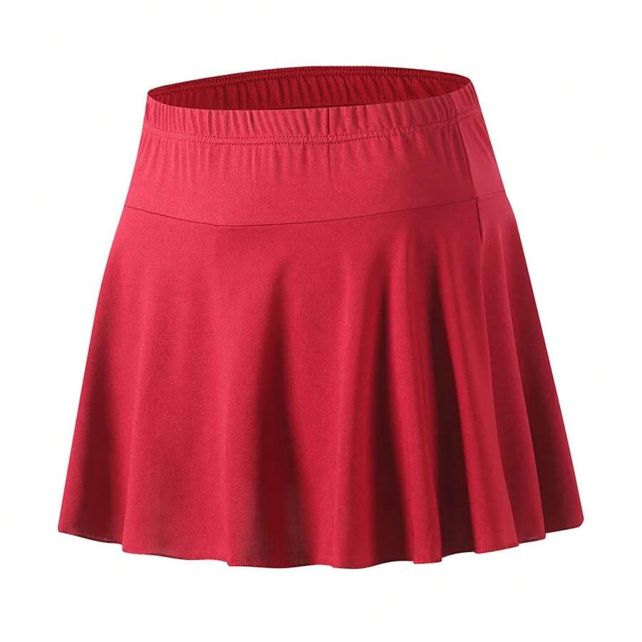 Conjunto de 1 pieza de falda corta para mujer, pantalones de yoga de color liso, falda plisada, deportiva y casual, versátil, cómoda y moderna - 1PCS-BK-dkqun-hong - Ver 1