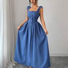 YijiaNvz  Nuevo vestido midi tejido bicolor con textura y tirantes anudados, elegante y versátil para uso en la oficina - amarillo ganso - Ver 5
