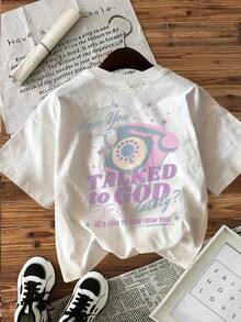 Camiseta con estampado gráfico, manga corta y cuello redondo, top casual para verano y primavera, ropa de mujer Cómodo Ideal para todas las estaciones Mejorar el look R52D - Blanco - Ver 3
