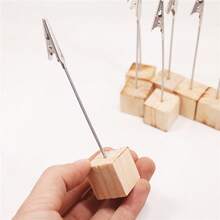 1/5/10pcs Cube Base Memo Clip Holder With Alligator Clip Wood Table Number Holder Cube Base Place Card Stand Mini Photo Menu Stand For Displaying Number Card For Wedding Table - A - View 6