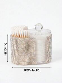 Rhinestone Cotton Pad Holder With Lid, Qtip Holder Bathroom Organizer, Bling Makeup Vanity Storage Container For Cotton Swabs, Cotton Rounds, Cotton Balls, Cosmetic Countertop Accessories - View 8