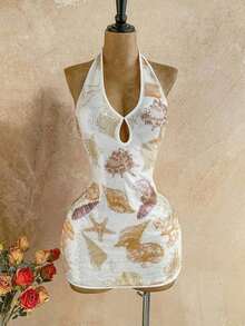 Vestido mini elegante bohemio, tropical y elegante sin tirantes, con hombros descubiertos y espalda descubierta, para oficina/trabajo, vacaciones casuales, boda en la playa, graduación, brunch, Día de San Patricio, vacaciones de primavera, Pascua, festival de música - Multicolor 3 - Ver 3