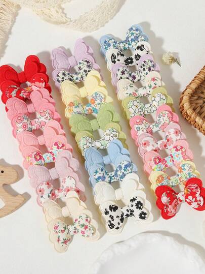 20pcs Macaron Color Bowknot Hair Clips, Heart-Shaped Floral Fabric Bangs Clips, Korean Soft Cute Princess Style Hair Accessories, Suitable For Birthday Party And Daily Use