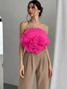 Pleated Bandeau With Floral Print - 紅色 - 查看 12
