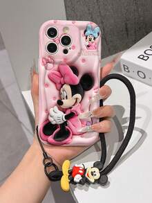 This Disney Mickey Mouse Lanyard Phone Case Is Fully Covered In TPU Material. It's Shockproof, Lightweight, And Compatible With IPhone17/16/11/13/15/15 Plus/15 Pro/15 Pro Max/12/14 Pro Max/11 Pro Max/12 Pro/12 Pro Max/13. This Phone Case Makes A Popular Birthday Gift Or Business Gift; It's Durable, Stain- And Fingerprint Resistant, And Suitable For Both Men And Women. The Set Also Includes A Mickey Mouse Phone Case And A Mickey Mouse Plush Bracelet. It's A Perfect Gift For Friends And Family. This Stylish Phone Case Is Fun, Lightweight, And Durable. IPhone17 Pro Max Phone Case, Minnie Mouse Phone Case. - trắng - Xem 2