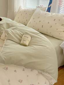 Bộ ga trải giường 2 món bằng polyester in họa tiết hoa, thoáng khí, có thể giặt được, trang trí phòng ký túc xá cho bé trai và bé gái (Bộ vỏ gối, không bao gồm ruột gối) - Nhiều màu - Xem 1