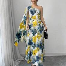 guangzhougaolangshangmao  Vestido sin mangas con estampado de mármol de flores y bajo asimétrico irregular, vestido elegante de vacaciones para mujer, primavera/verano - Rosa - Ver 6