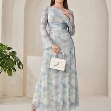 guangzhougaolangshangmao  Vestido elegante de mujer con cuello redondo, mangas acampanadas y plisado en estilo tie-dye - amarillo ganso - Ver 8