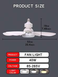 1 pieza Accesorio de luz de ventilador de techo con rosca E26/E27 con lámpara y control remoto, base de luz de ventilador de techo de brillo ajustable, apto para baño, dormitorio, cocina, sala de estar - Unitalla - Ver 11