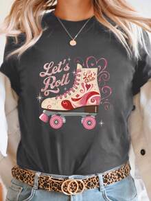 Talla grande - talla extra grande - camiseta de mujer, hecha de algodón puro, tela ligera y transpirable, diseño de cuello redondo, diseño estampado, corte de manga corta, adecuada para primavera y verano. - Gris Oscuro - Ver 1