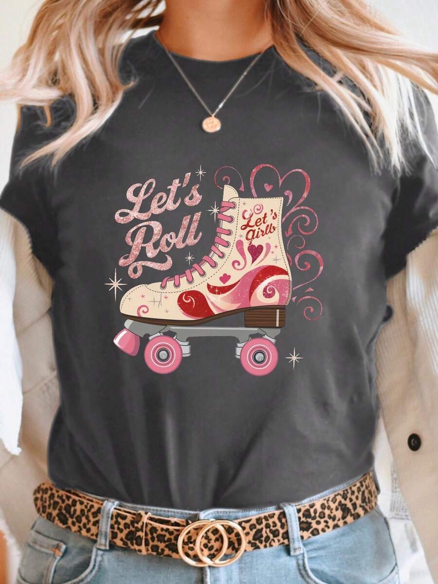 Talla grande - talla extra grande - camiseta de mujer, hecha de algodón puro, tela ligera y transpirable, diseño de cuello redondo, diseño estampado, corte de manga corta, adecuada para primavera y verano. - Gris Oscuro - Ver 1