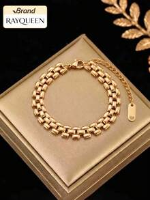 RAYQUEEN New Stainless Steel Hip Hop Geometric Chain Necklace & Bracelet Set, Suitable For Daily Wear And Gift - Yellow Gold - View 13