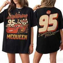 Loose Oversized Retro Lightning McQueen Comfortable Color Matching Shirt, Disney  Car Story Shirt, Retro McQueen Pattern T-Shirt, 2026 Disney Family Vacation Shirt - 黑色 - 查看 6