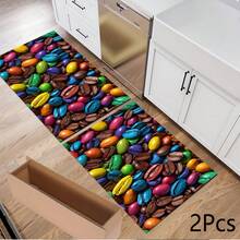 1pc Colorful Coffee Bean Pattern Printed Rug Series, Long Doormat, Indoor Entrance Mat, Bedroom Bedside Mat, Kitchen Mat, Suitable For Living Room, Laundry Room, Bathroom - Multicolor - View 12