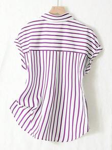 Women Sports Down Coats - White Background With Purple Stripes - View 6