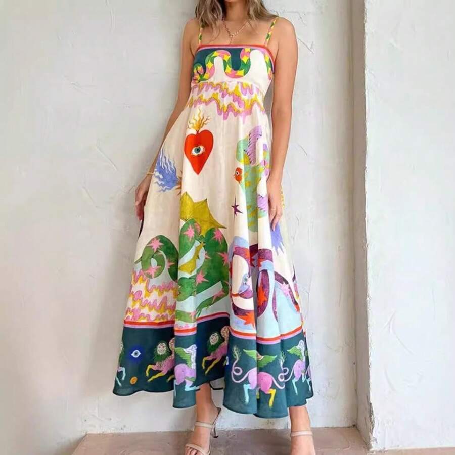 Summer Sleeveless Tank Top Dress Ladies High Waist Elegant Casual Maxi Dress - 愛心 - 查看 1