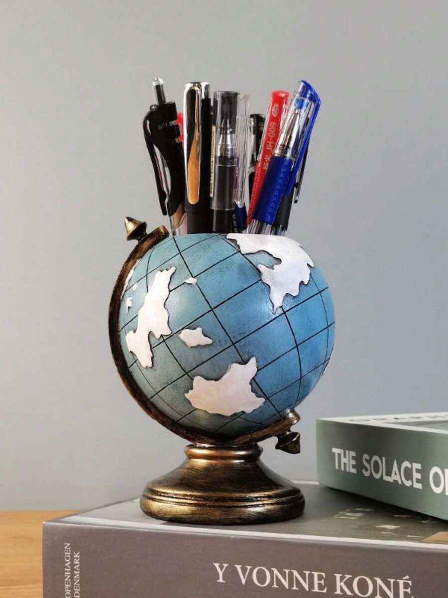 1pc Creative European Style Globe Pen Holder Storage Bucket Decor, Suitable For Room, Living Room, Office Desk Pen Holder, Storage, Tool, Great Gift For Teachers, Students, Birthday, Holiday