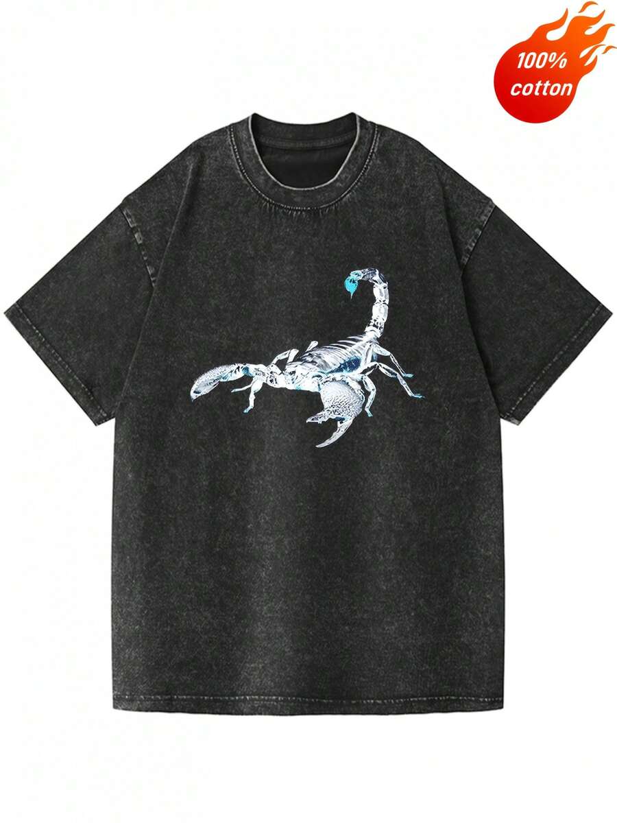 Black Short-Sleeved T-Shirt Made Of 230g Cotton, Vintage Washed Style, Suitable For Both Men And Women, Loose Fit With A Simple Vintage Print Design, Crew Neck, Durable Cotton Clothing, Machine Washable, For Everyday Wear And Nights Out. | Vintage Style Shirt | Comfortable Activewear - 黑色 - 查看 1