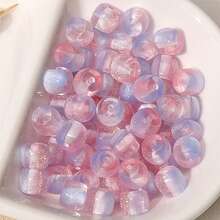 10/30颗/包渐变粉紫色树脂珠闪光桶形隔珠，适用于DIY手链项链首饰制作配件 - 藍粉紅色 - 查看 5
