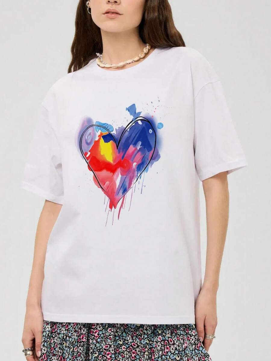 The Most Popular Women's T-Shirt Of 2026! A , Youthful, Lightweight, And Casual Short-Sleeved T-Shirt With An Adjustable Fit. The Material Is Durable And Reliable! - ЖФ022/心 - 查看 1