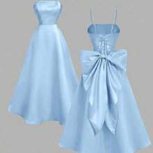 YijiaNvz  MOD Vestido midi de satén con lazo y espalda descubierta en color albaricoque - Azul - Ver 1