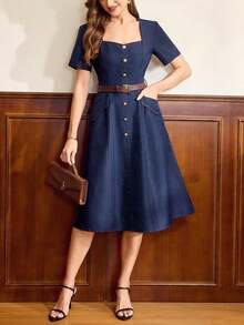 Vestido largo casual y elegante de verano para mujer con bolsillos y botones, ideal para uso diario, vacaciones y ocasiones especiales - Negro - Ver 4
