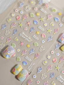 Shell Bow Nail Art Stickers, 1pc Beach Resort Style 5D Embossed Self-Adhesive DIY Nail Stickers And Decals - Nail Supplies And Nail Charms For Girls And Women-Spring Summer Nails For Nail Art Home Salon - Multicolor - View 2
