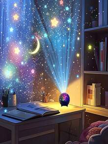 1个黑色星月投影灯，星月投影仪，星月夜灯，星空氛围灯，星月房间投影仪，星月卧室床头氛围灯，星月天花板投影仪，营造梦幻星空氛围，USB供电星月投影仪，适用于房间、卧室、客厅装饰，营造氛围，卧室派对装饰，生日礼物，房间装饰，卧室装饰，灯，灯罩，夜灯，灯光，礼物，卧室照明，派对装饰，卧室用品 - 星月投影 - 查看 6