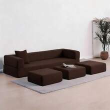 Modern Upholstered 4-Piece Modular Sofa Set For Living Room - Maroon - View 2