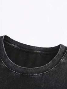 Black Short-Sleeved T-Shirt Made Of 230g Cotton, Vintage Washed Style, Suitable For Both Men And Women, Loose Fit With A Simple Vintage Print Design, Crew Neck, Durable Cotton Clothing, Machine Washable, For Everyday Wear And Nights Out. | Vintage Style Shirt | Comfortable Activewear - 黑色 - 查看 3