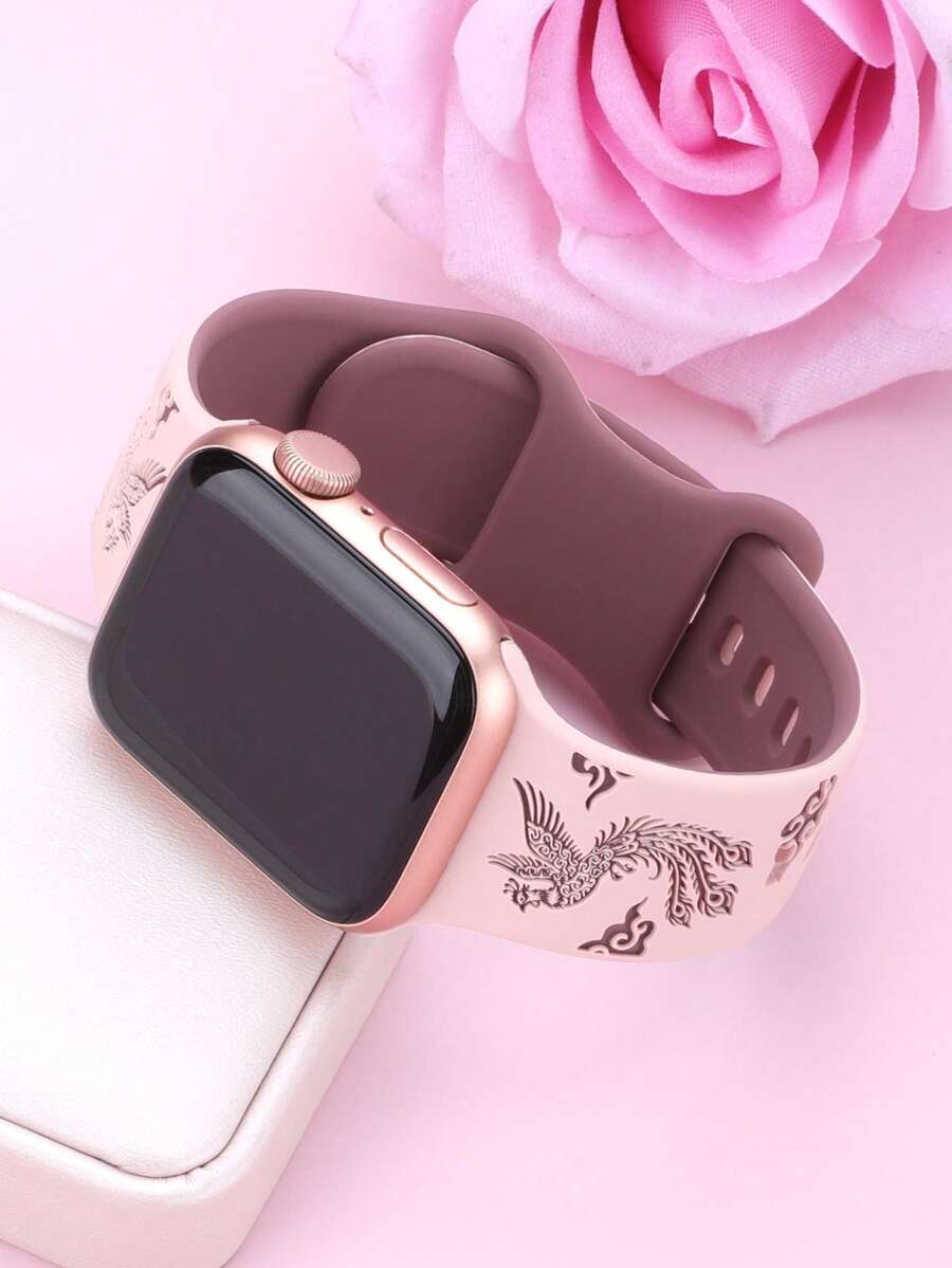 雕花凤凰吉祥鸟图案表带,兼容 40mm、41mm、42mm、44mm、45mm、46mm、49mm 表款。柔软舒适,休闲运动两相宜的硅胶表带,兼容 Series Ultra/11/9/8/7/6/5/4/3/SE。复古纹身风格智能手表表带,男女皆宜。 - 粉紅色錶帶配煙紫色鳳凰 - 查看 1