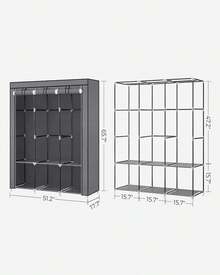 Portable Closet, Wardrobe Closet Organizer With Cover, 3 Hanging Rods And Shelves, 4 Side Pockets, 51.2 X 17.7 X 65.7 Inches, Large Capacity For Bedroom, Living Room, Gray URYG092G02 - Ink Black - 查看 5