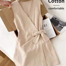 Yunuo Menswear  Petite Vestido casual con lazo para mujer, estilo de vacaciones en la isla - Marrón - Ver 4