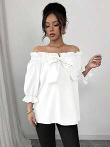 Camisa de mujer con volantes y lazo, nuevo diseño 2025 - Blanco - Ver 5