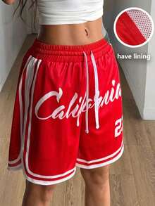 Pantalones cortos deportivos negros de malla transpirable para mujer, ropa deportiva de primavera/verano - Rojo 2 - Ver 1