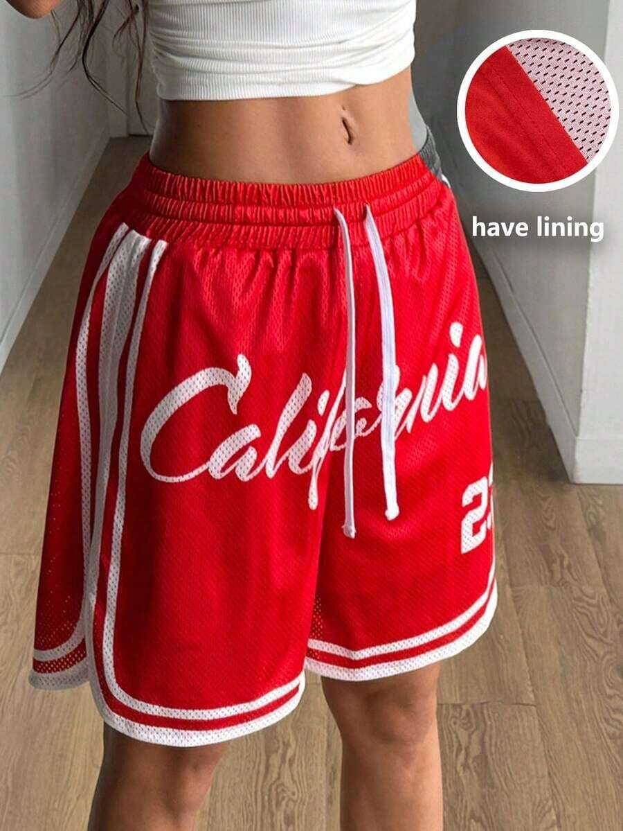 Pantalones cortos deportivos negros de malla transpirable para mujer, ropa deportiva de primavera/verano - Rojo 2 - Ver 1