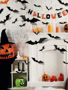 96pcs/48pcs 3D Halloween Bat Wall Decor, Multi-Size Black Realistic Plastic Bat Stickers; Suitable For DIY Halloween Room Decoration, Walls, Windows, Doors And Party Decor, Perfect For Creating Scary Halloween Party Atmosphere, Suitable For Halloween And Christmas - Multicolor - View 9