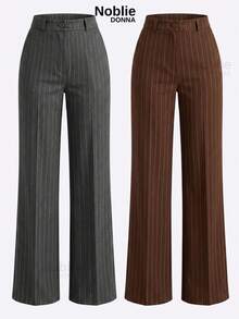 Set Of 2 Tailored Pinstripe Trousers - Elegant Autumn And Winter - 1個黑色 1個棕色 - 查看 1