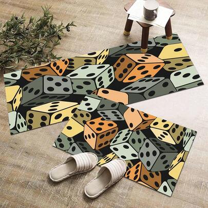 1pc Dice Pattern Printed Rug Series, Indoor Doormat, Bedroom Bedside Rug, Kitchen Mat, Suitable For Living Room, Laundry Room, Bathroom