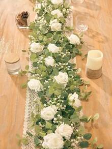 1pc 5.9FT Artificial Eucalyptus Vine Fake Rose Flowers Gypsophila Garland For Wedding Home Party Craft Art Table Runner Decor - Pink - 查看 3