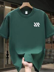 Men's Short-Sleeved T-Shirt, 100% Cotton, Fashion Brand, Casual Summer Style, One Size Fits Most, Relaxed Fit, Versatile Garment Suitable For All Seasons. Can Be Worn As A Base Layer In Spring And Autumn Or On Its Own In Summer. Unisex Style, Perfect For Friends. Fashion Brand T-Shirt, 100% Cotton And Heavyweight. - 墨綠色 - 查看 12